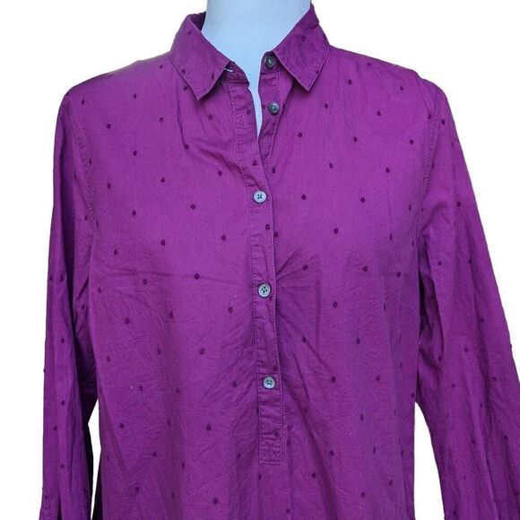 LANDS' END Purple Textured Polka Dot 1/2 Button Down Pullover Blouse Size 12 - Picture 2 of 9